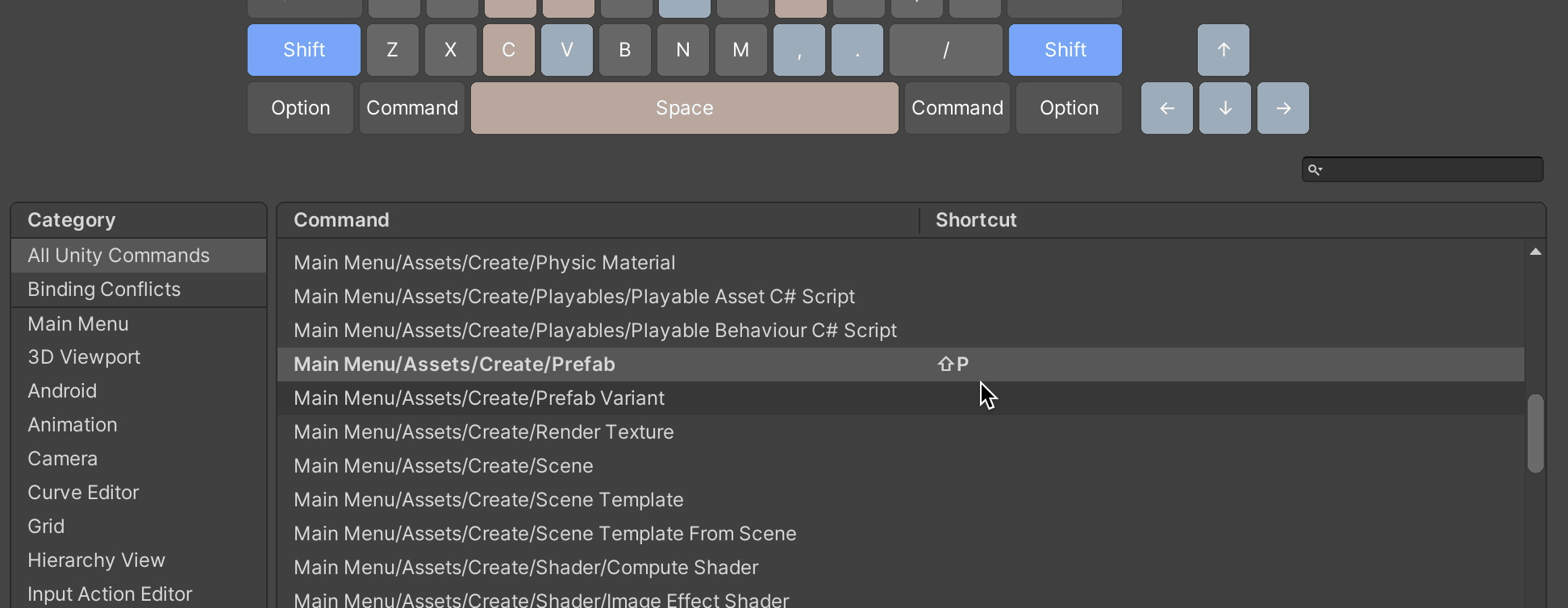 Right-click context menu in Unity Shortcut Manager